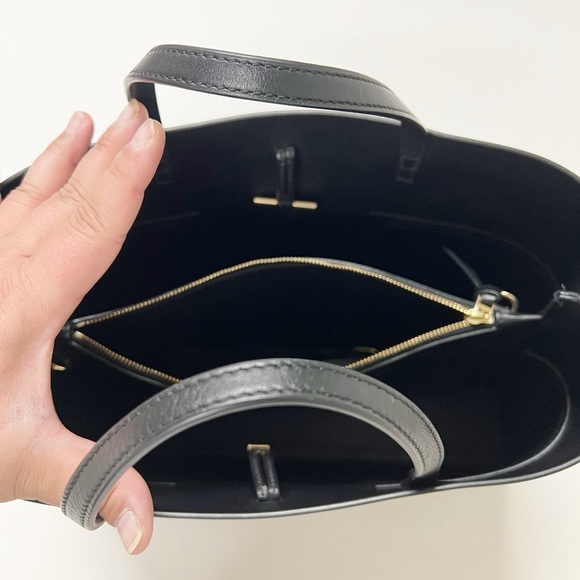 Tory Burch New York Womens Black Leather Structured Large Block T Tote - Picture 7 of 11